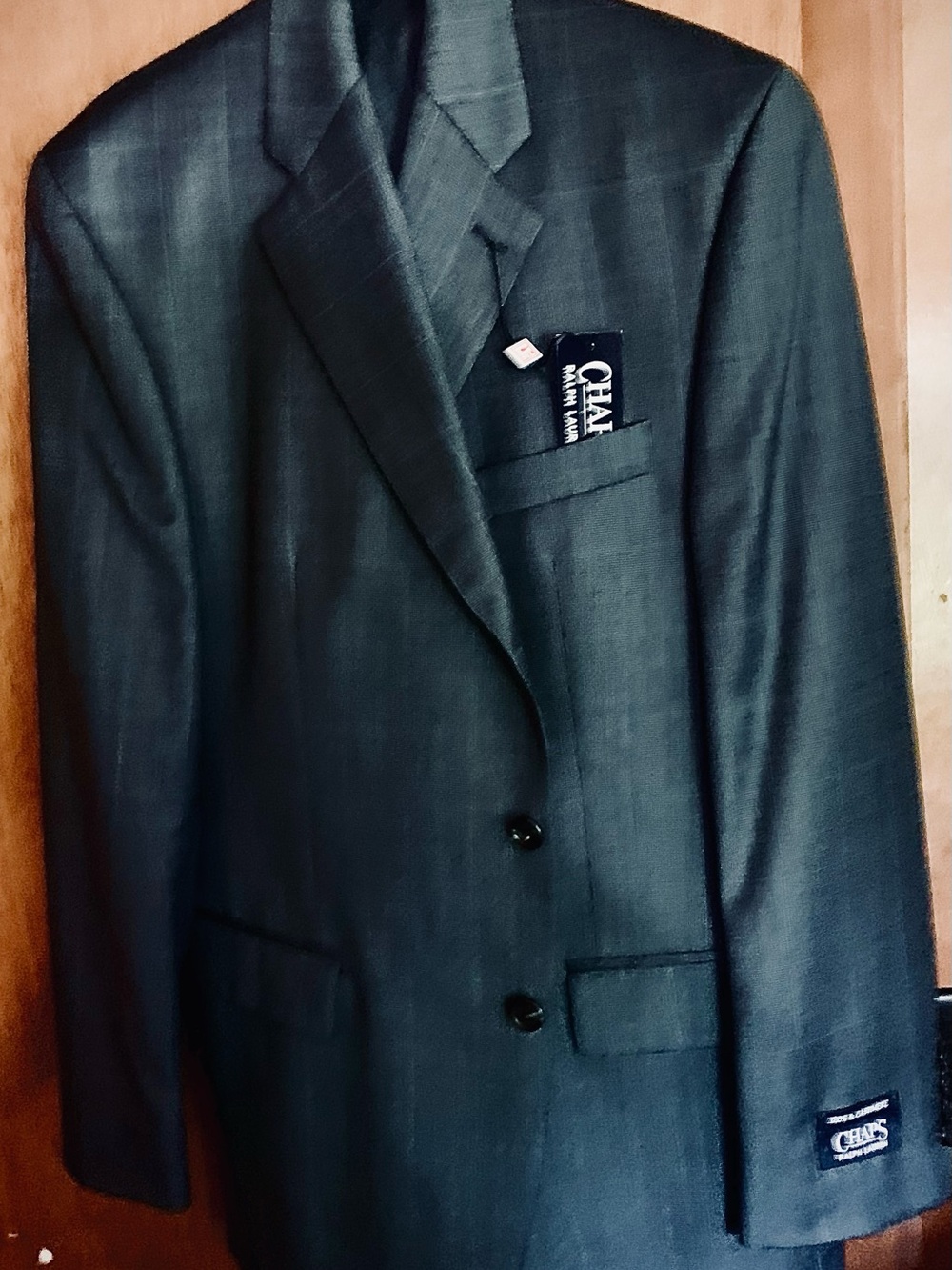 Ralph Lauren,
Black/Navy Windowpane
92% Wool and 8 % Cashmere Suit.